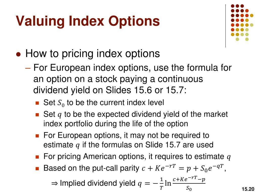 valuing index options