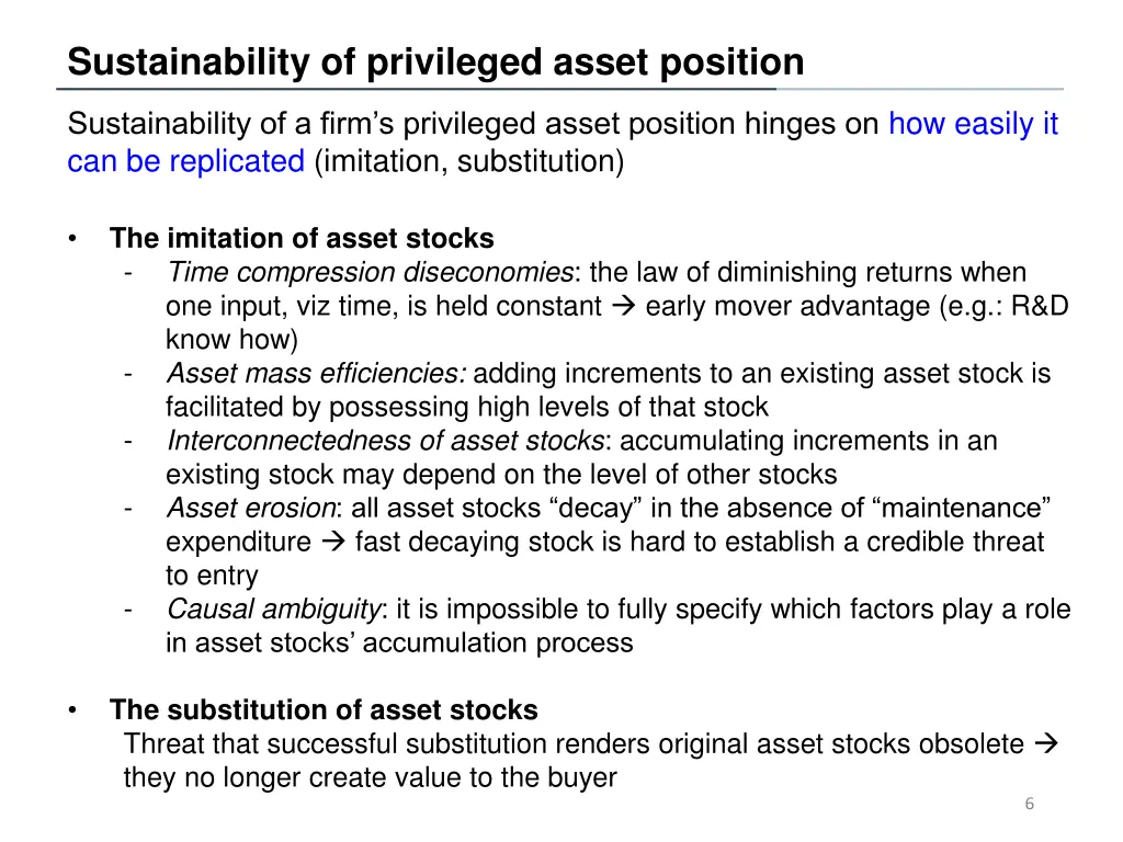 sustainability of privileged asset position