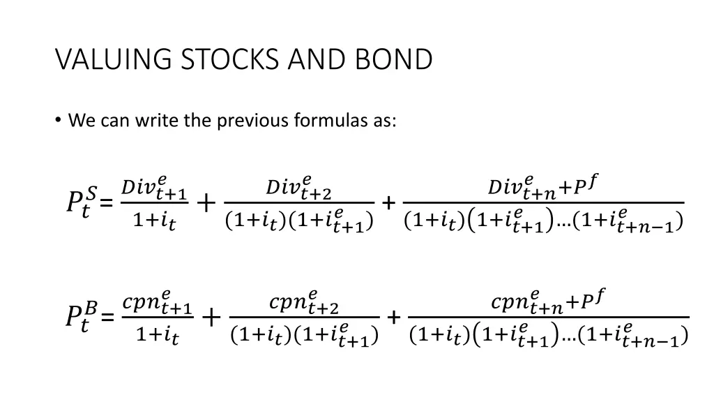 valuing stocks and bond