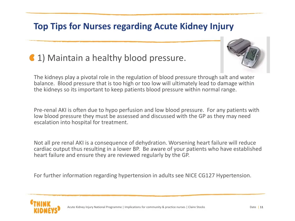 top tips for nurses regarding acute kidney injury