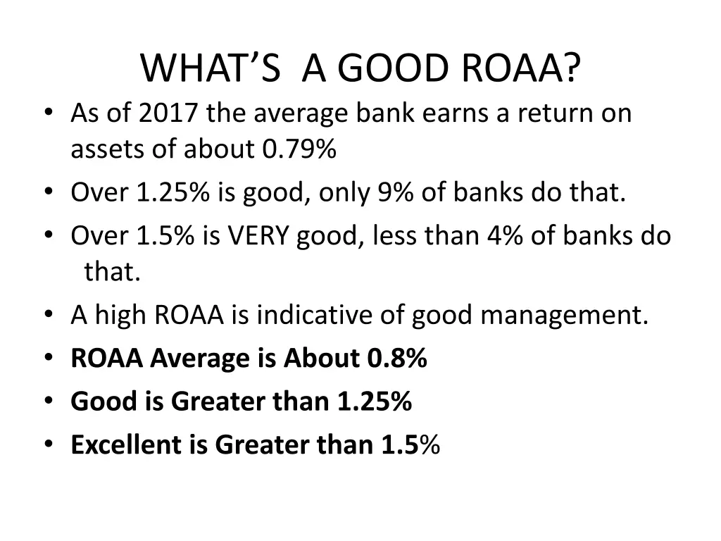 what s a good roaa as of 2017 the average bank