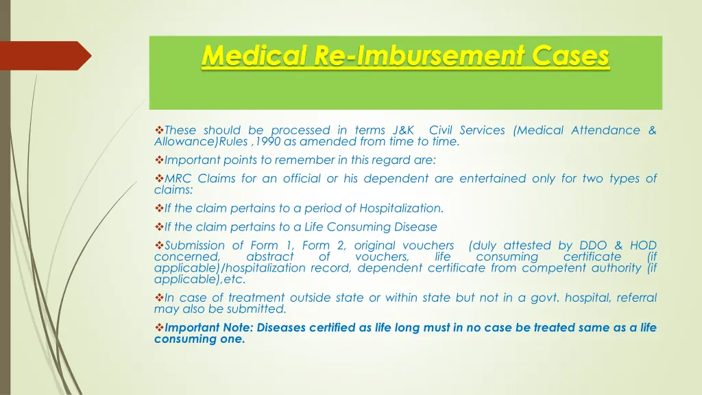 medical re imbursement cases