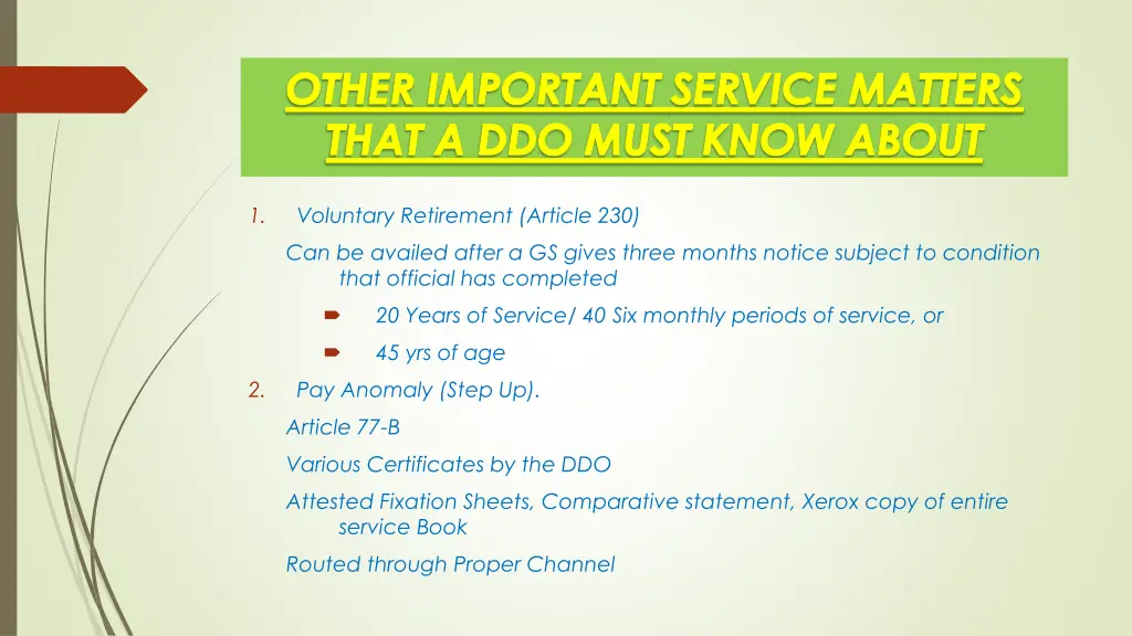 other important service matters that a ddo must