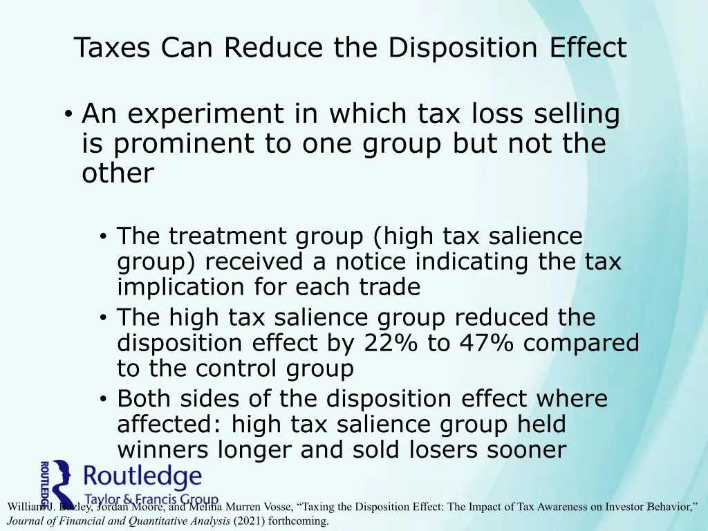 taxes can reduce the disposition effect