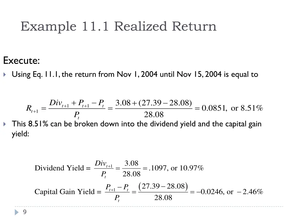 example 11 1 realized return 1