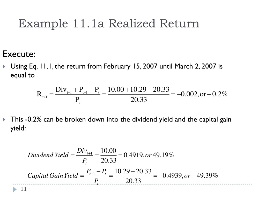 example 11 1a realized return 1