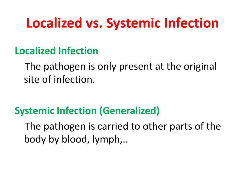 localized vs systemic infection