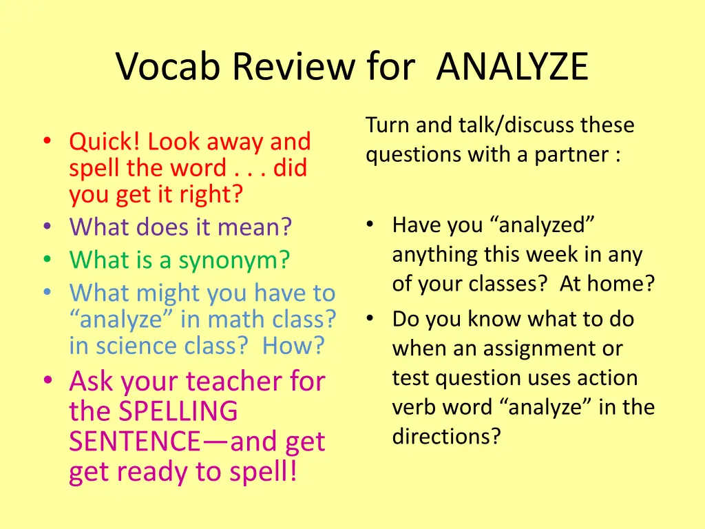 vocab review for analyze