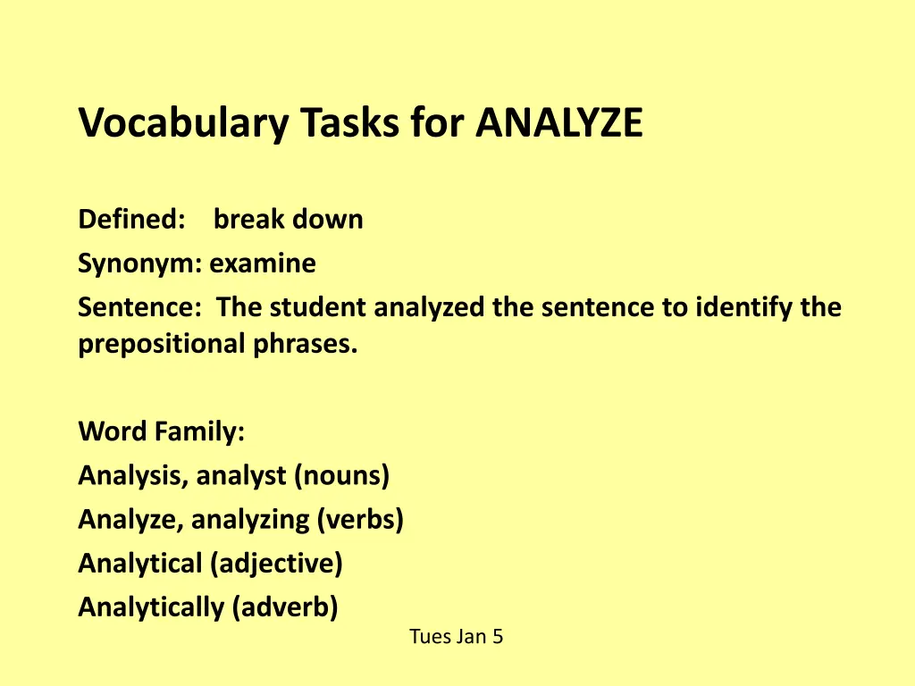 vocabulary tasks for analyze