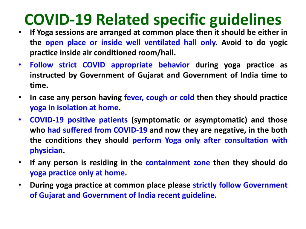 covid 19 related specific guidelines if yoga