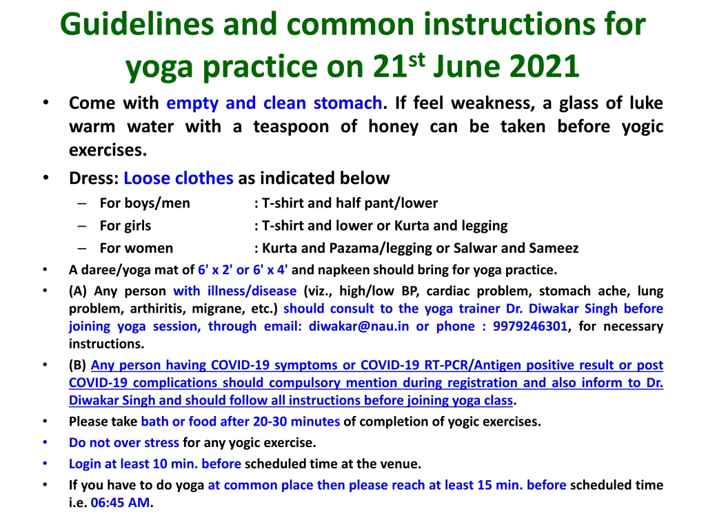 guidelines and common instructions for yoga