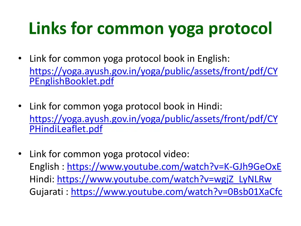 links for common yoga protocol