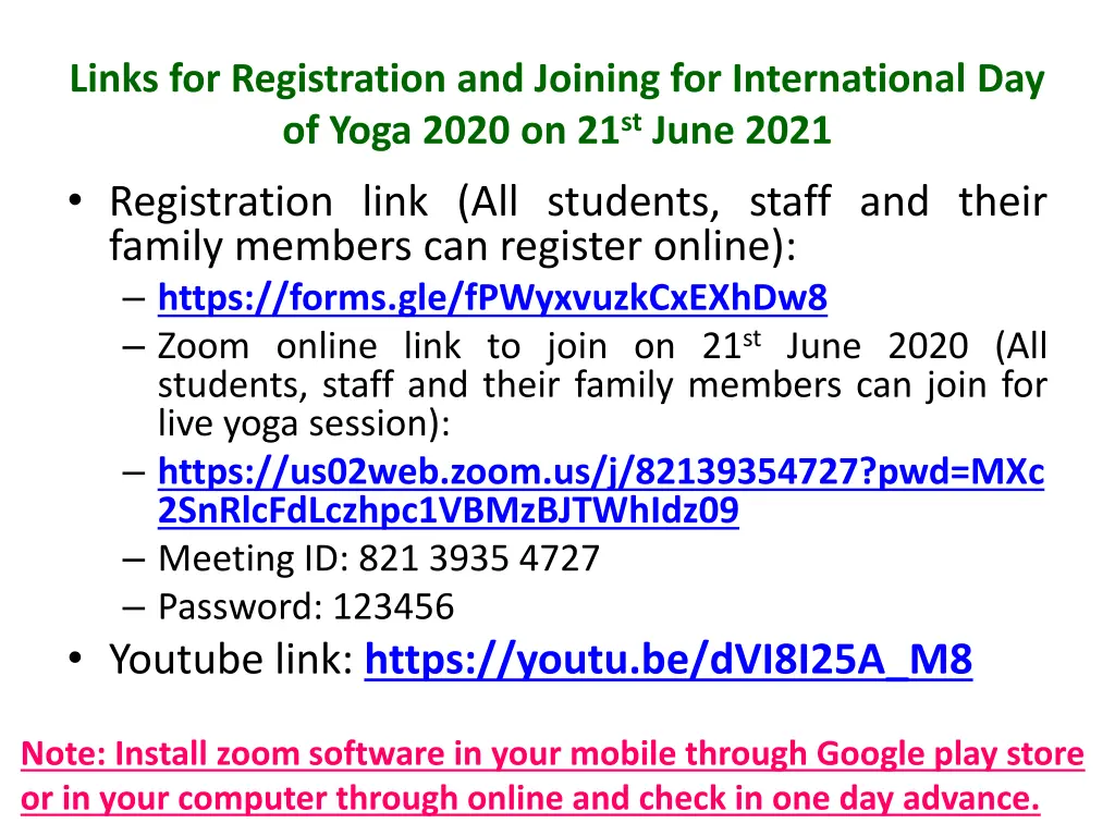 links for registration and joining