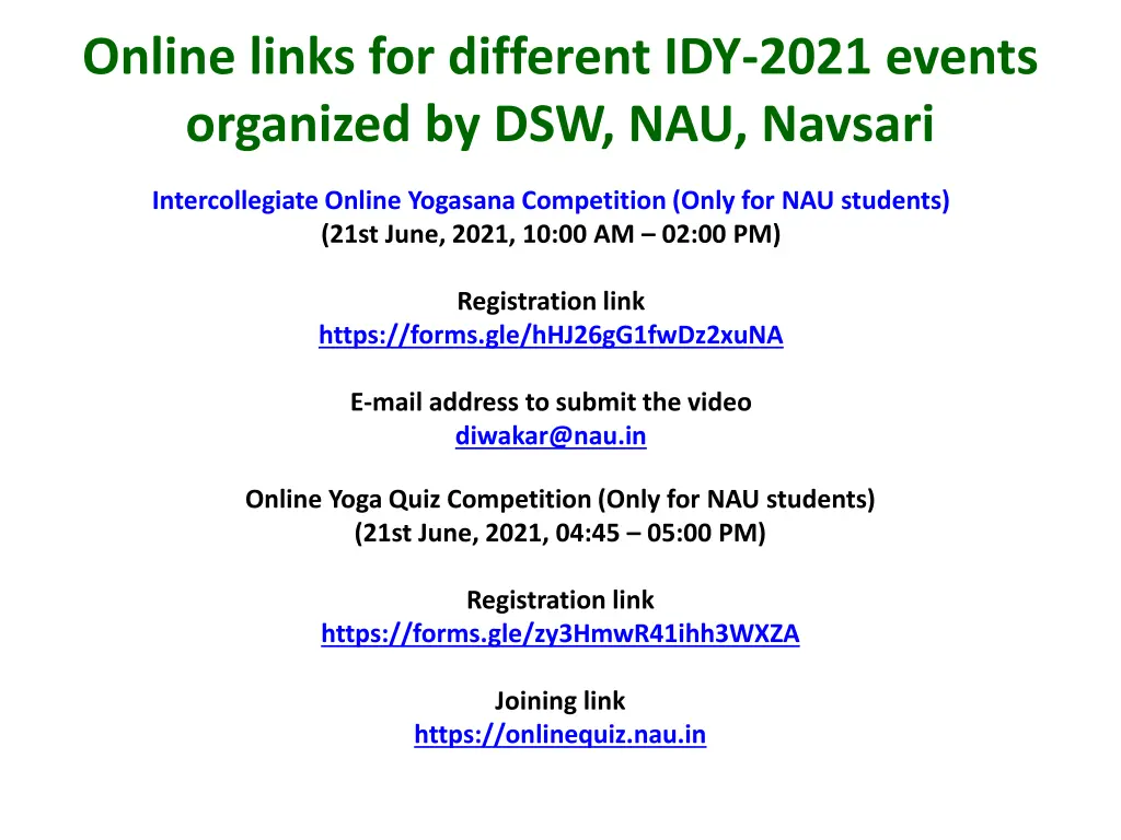 online links for different idy 2021 events