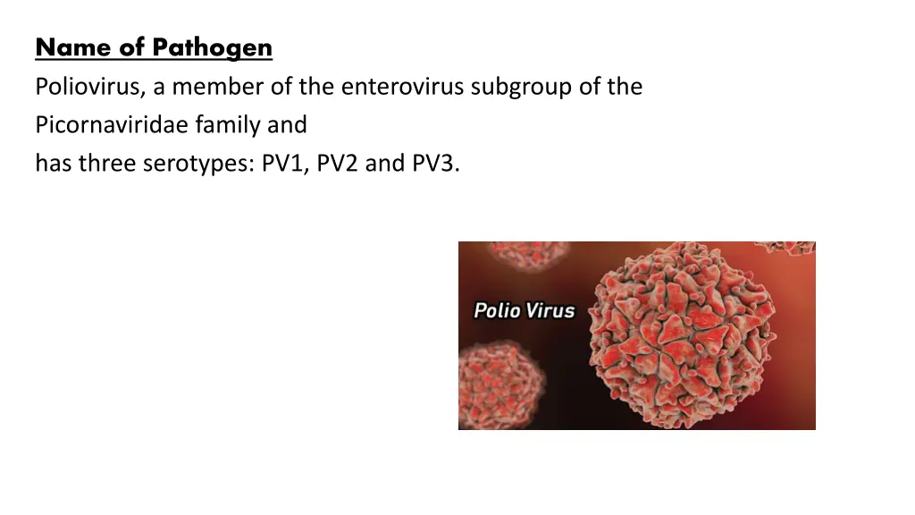 name of pathogen poliovirus a member