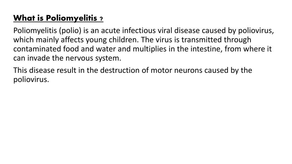 what is poliomyelitis poliomyelitis polio