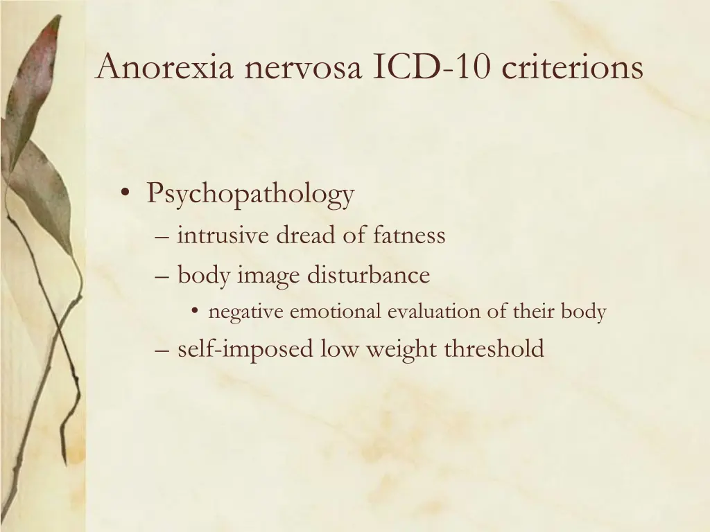 anorexia nervosa icd 10 criterions 1