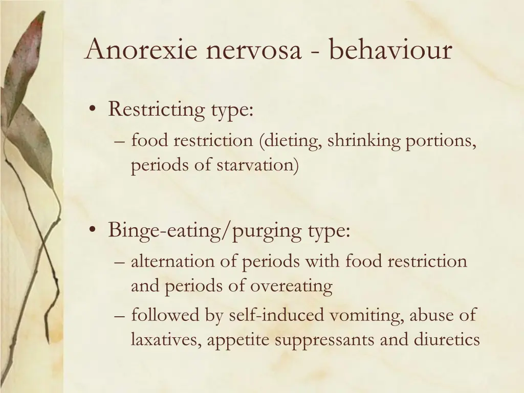 anorexie nervosa behaviour