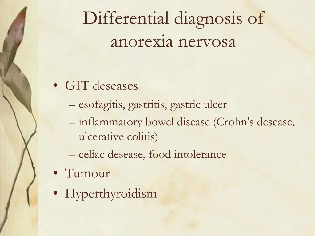 differential diagnosis of anorexia nervosa