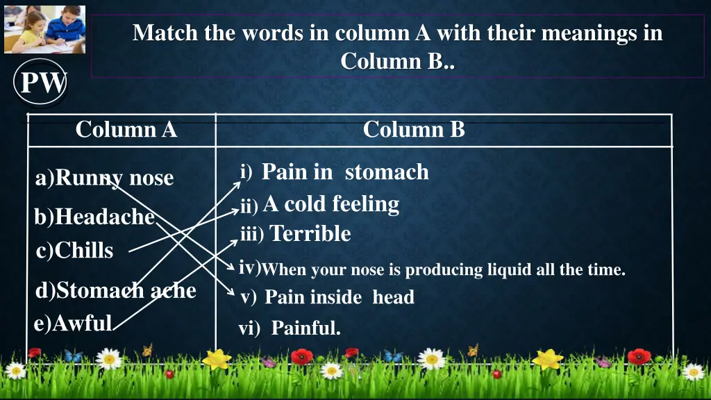 match the words in column a with their meanings