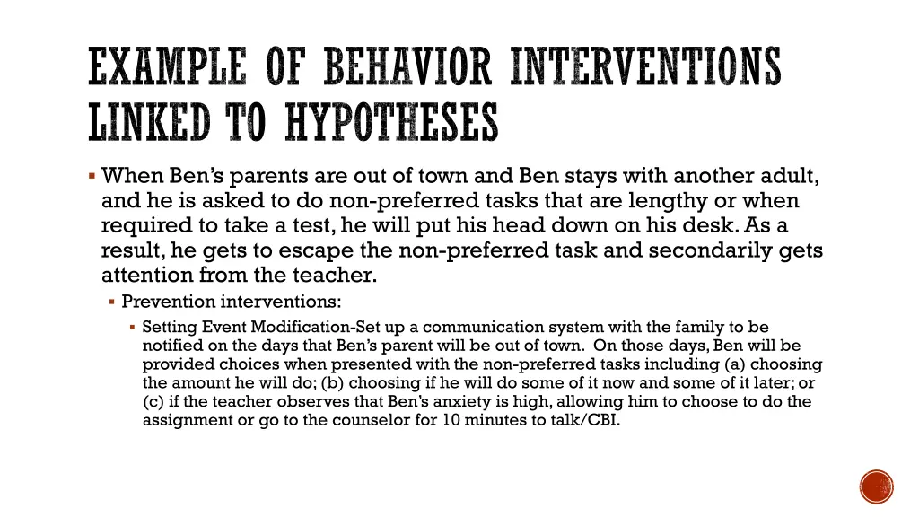 example of behavior interventions linked