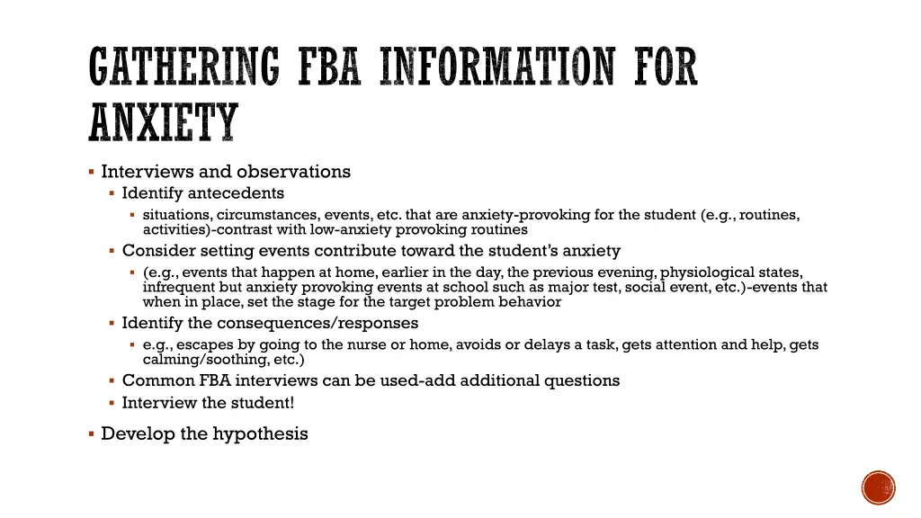 gathering fba information for anxiety interviews