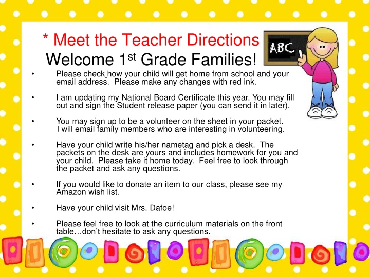 meet the teacher directions welcome 1 st grade