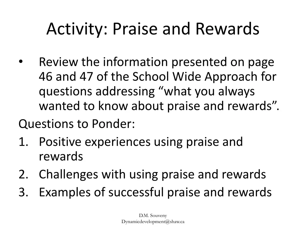 activity praise and rewards