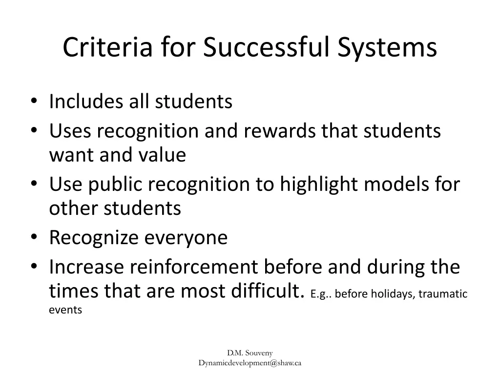 criteria for successful systems