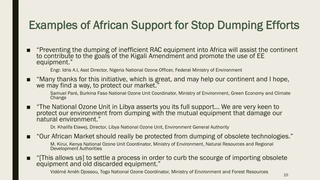 examples of african support for stop dumping