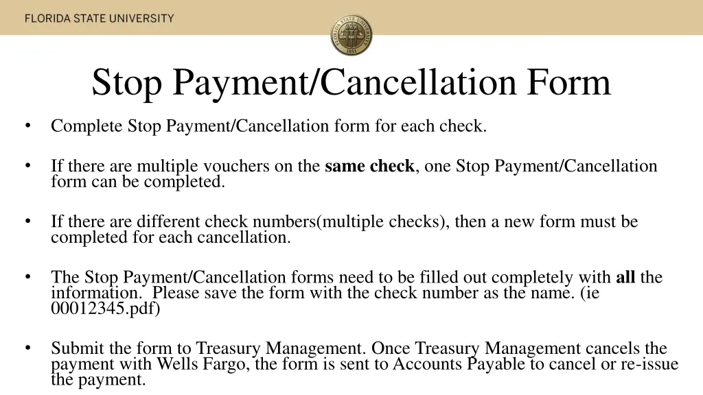 stop payment cancellation form