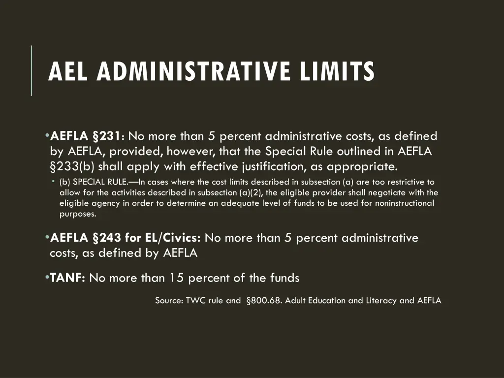 ael administrative limits