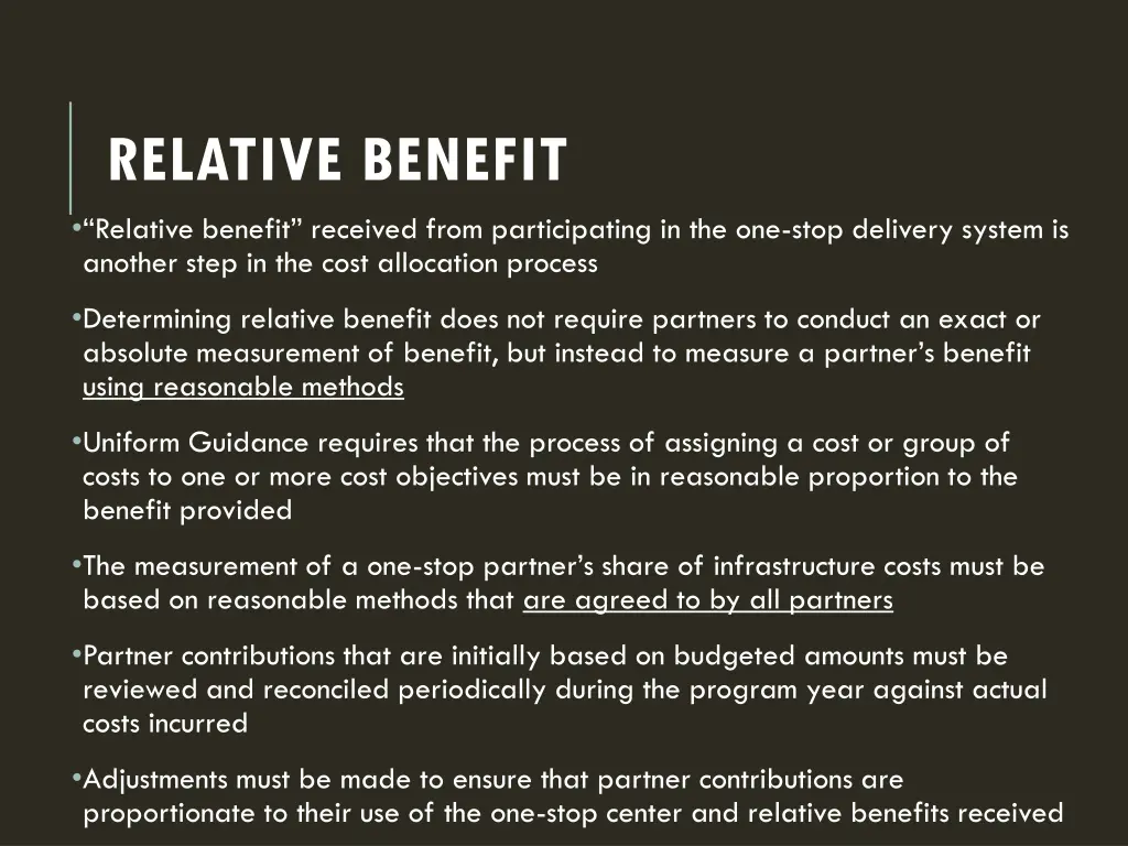 relative benefit relative benefit received from