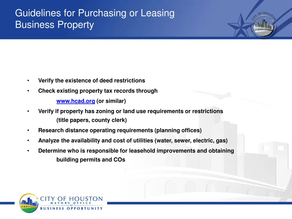 guidelines for purchasing or leasing business