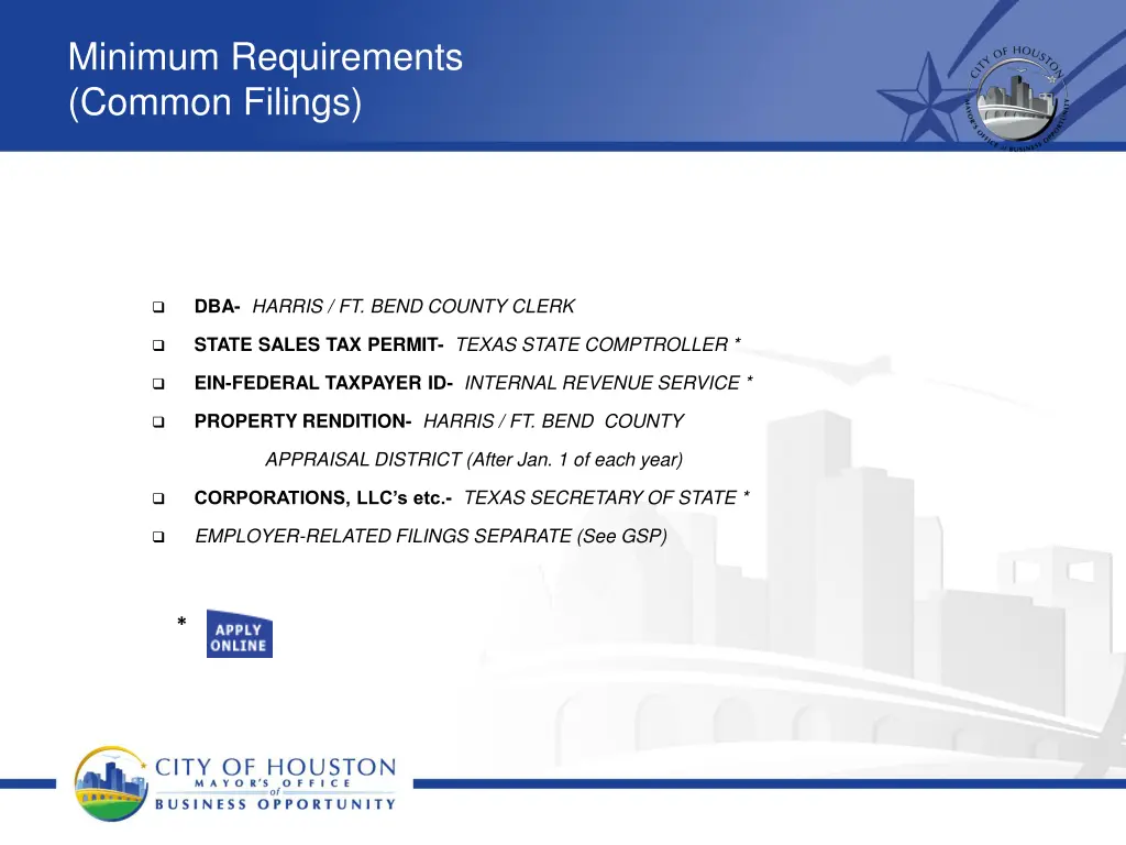 minimum requirements common filings