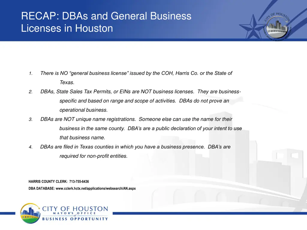 recap dbas and general business licenses