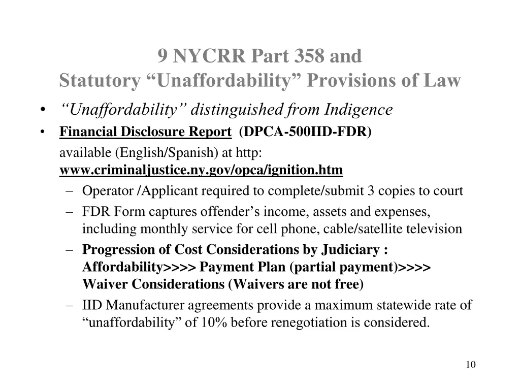 9 nycrr part 358 and statutory unaffordability