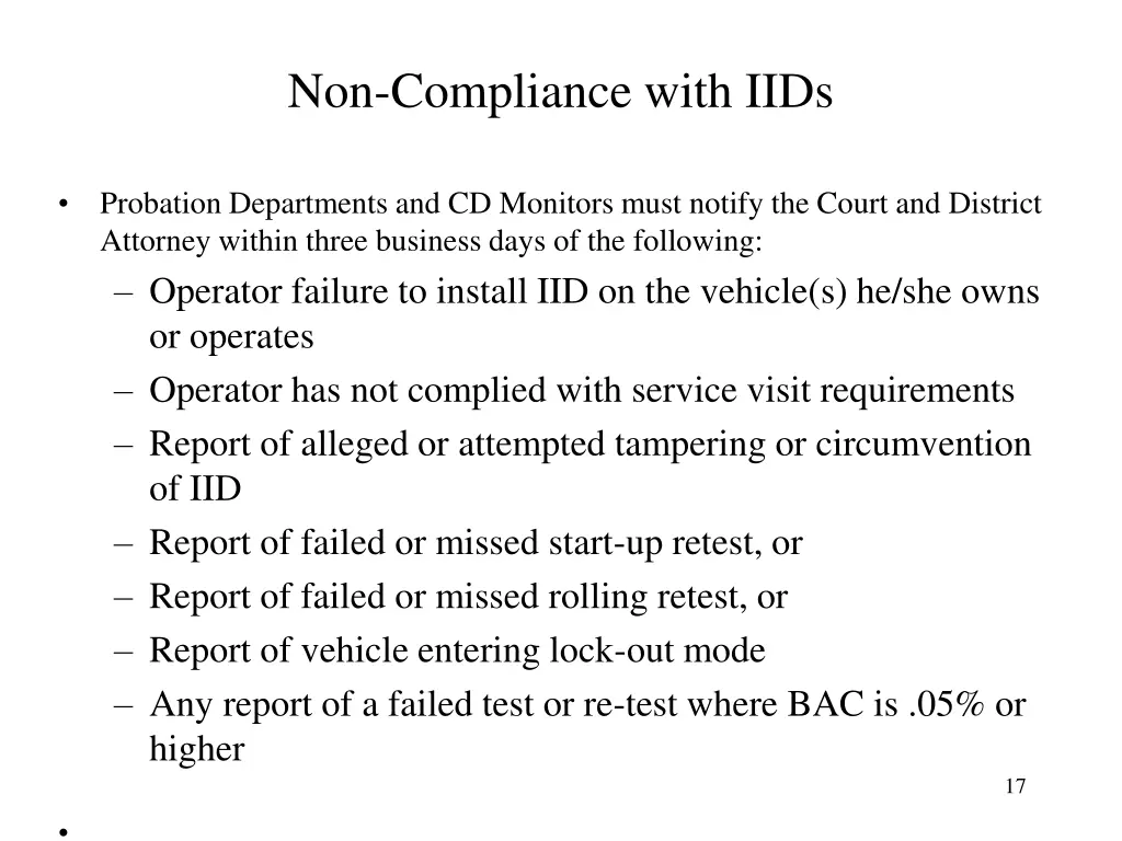 non compliance with iids