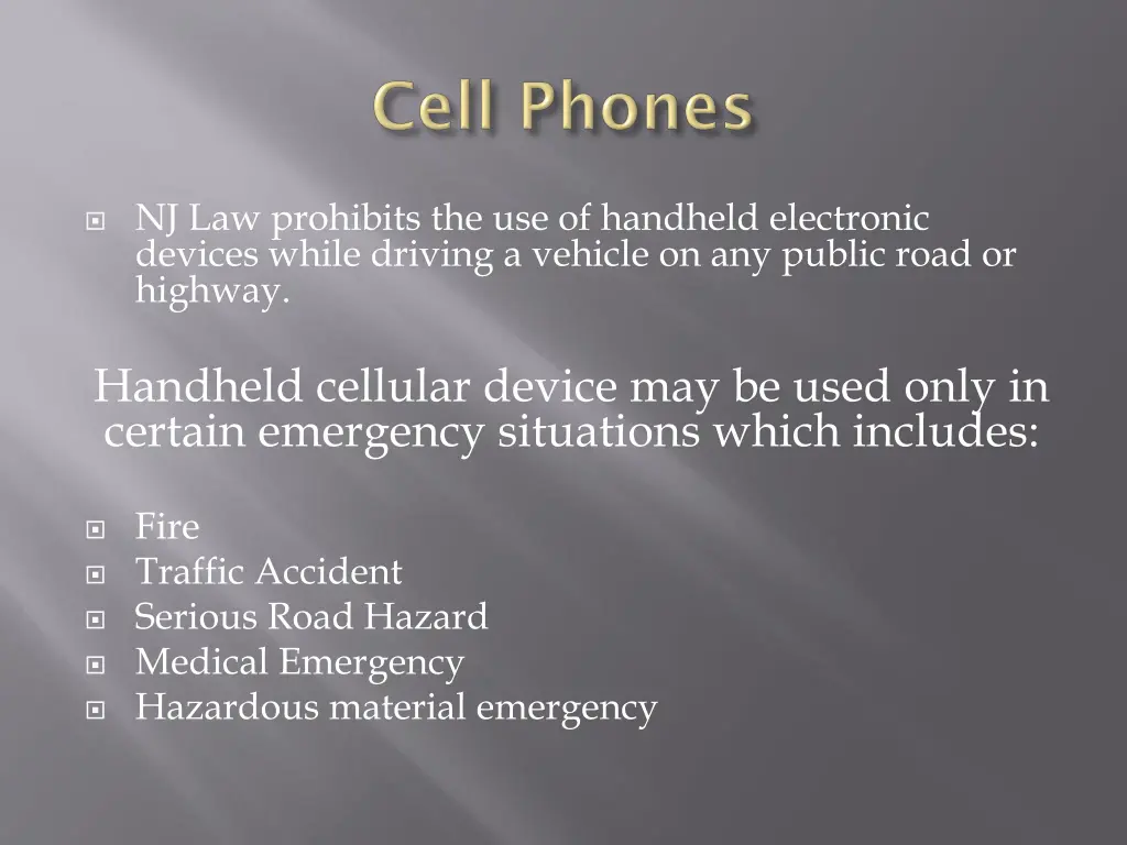 nj law prohibits the use of handheld electronic