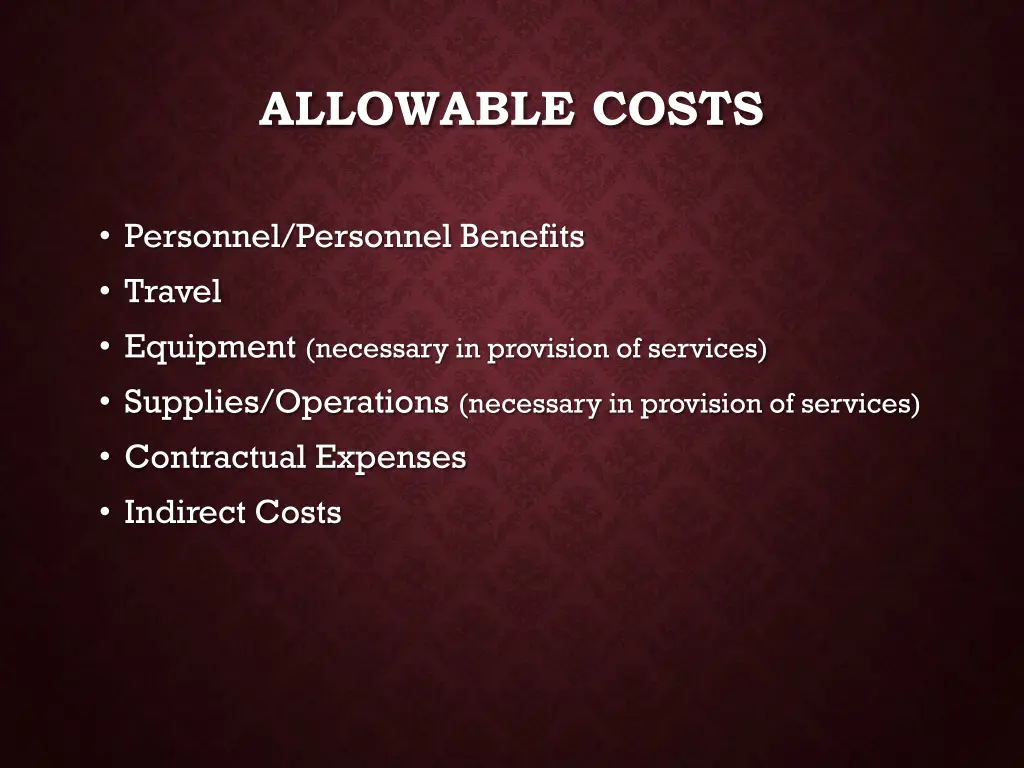 allowable costs