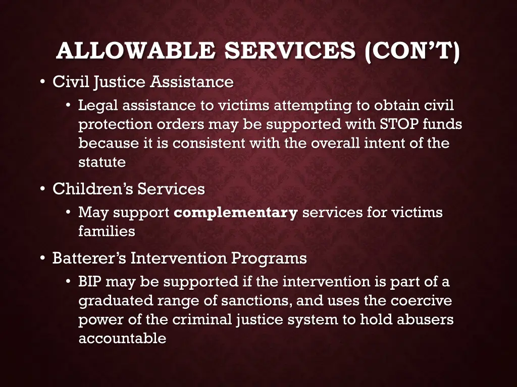 allowable services con t civil justice assistance