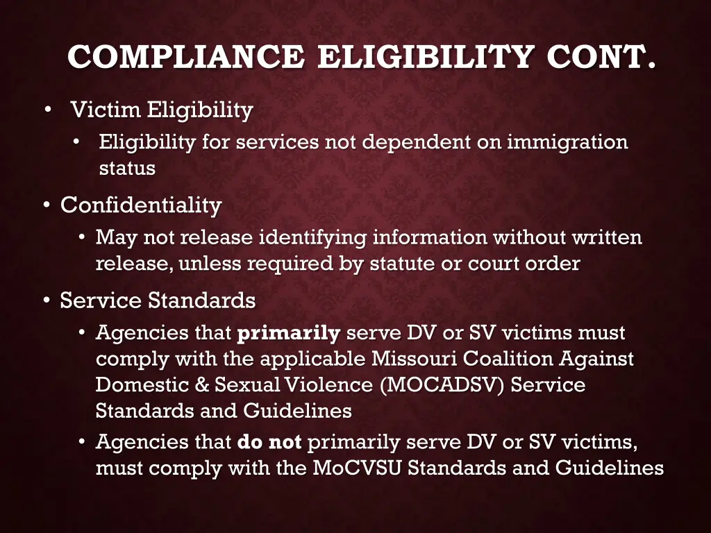 compliance eligibility cont 1