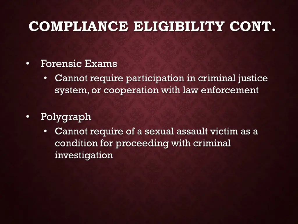 compliance eligibility cont