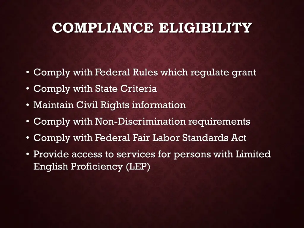 compliance eligibility