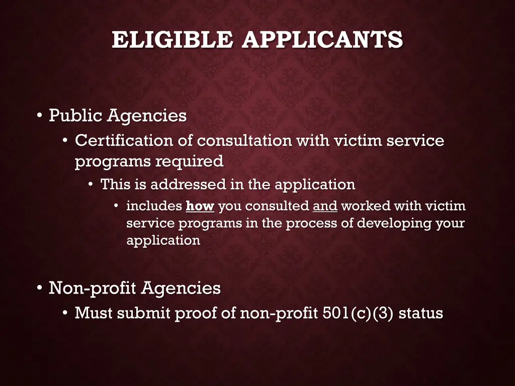 eligible applicants