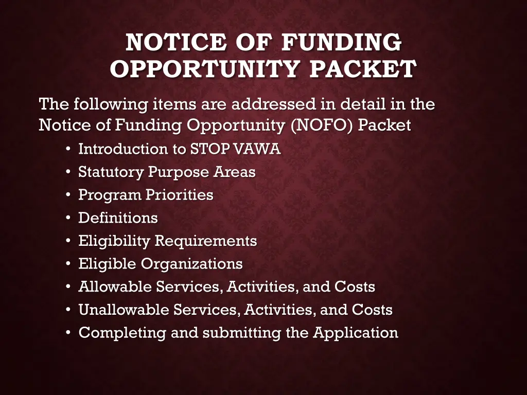 notice of funding opportunity packet