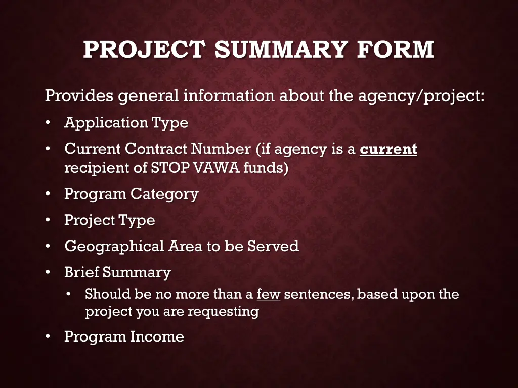 project summary form