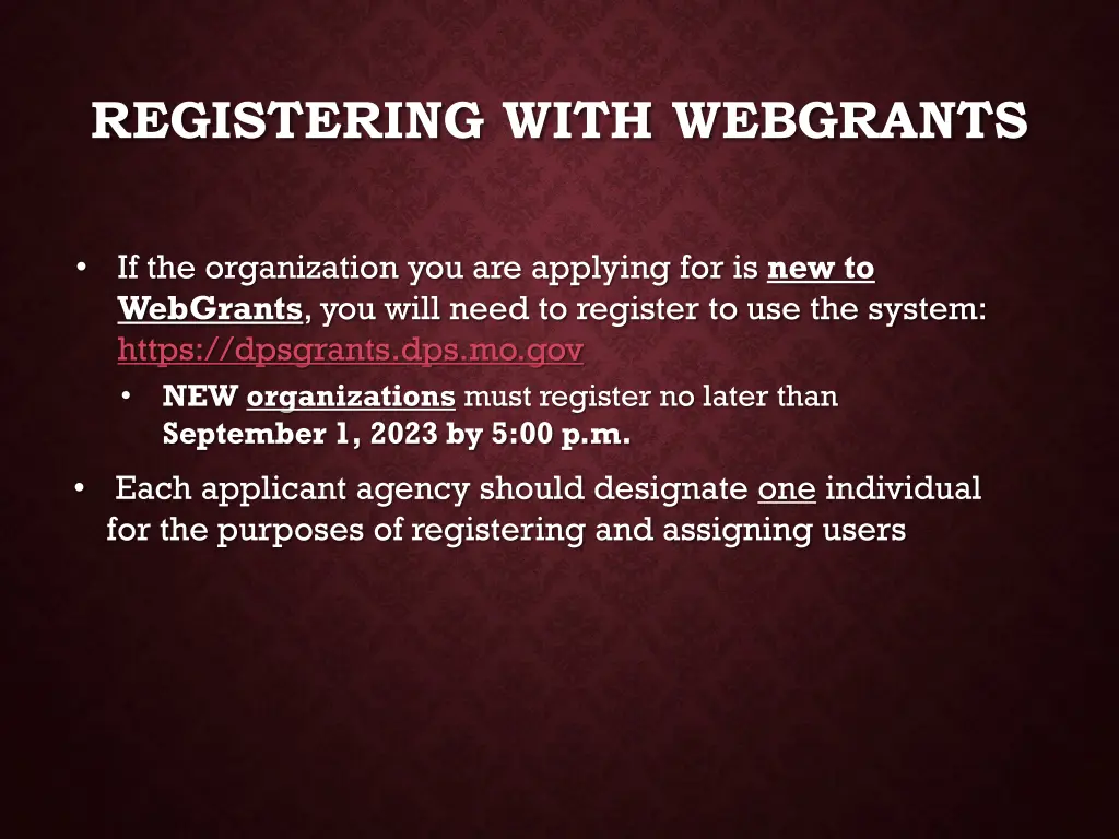 registering with webgrants