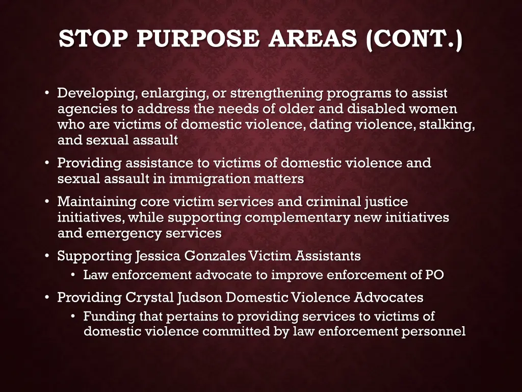 stop purpose areas cont 1