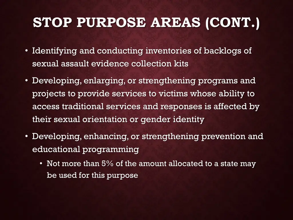 stop purpose areas cont 2